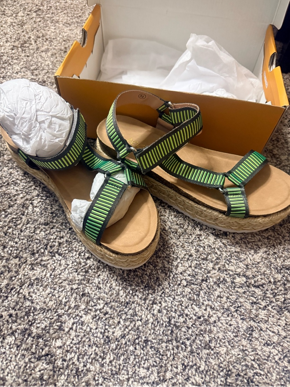 Striped Green Platform Espadrille Sandals with Adjustable Straps